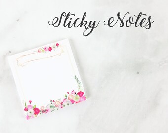 Gold and Floral Sticky Notes - 3" X 3", 50 Sheets, Floral, Gold, Geometric, Note Pads, Post-It Notes, Planner Accessories, Stationery