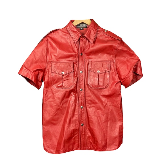 Vintage Kookie Red Leather Men's Button Down Shirt