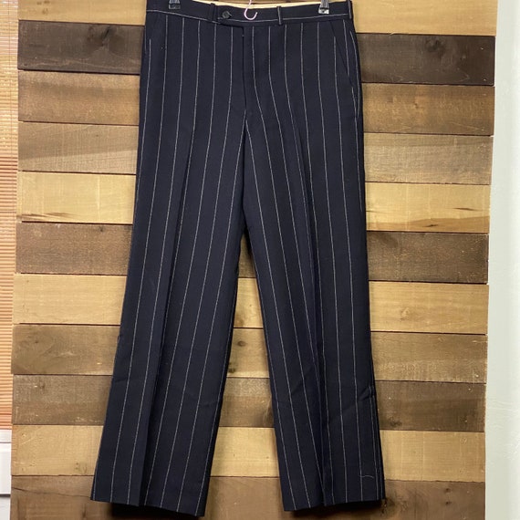 Vintage 70s Men's Pleated Blue Flat Front Trouser