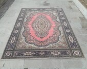 Large Oushak Rug Vintage Pink Oushak Rug Oriental Hand Knotted Low Pile Wool Turkish Rug Large Bohemian Rug 8 39 4 quot x 11 39 4 quot ft Oversized Rug