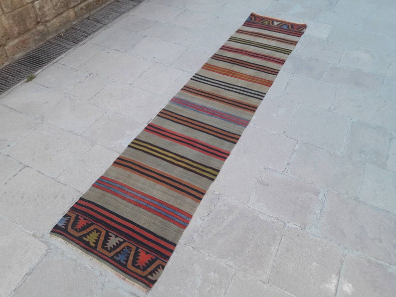 Vintage Kilim Rug Runner Turkish Kilim Rug Runner Hallway Runner Rug Oushak Kilim Rug Runner 2'6 x 12'6 ft Wool Rug Runner Free Shipping image 2