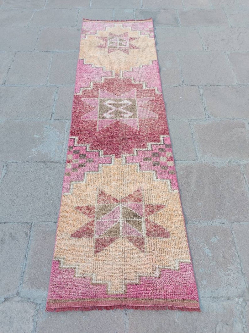 3x9 Runner Rug, 2'7 x 9'3 ft Vintage Handmade Turkish Runner Rug, 32 x 112 inches Antique Oushak Runner Rug, Boho Hallway Rug Runner image 2