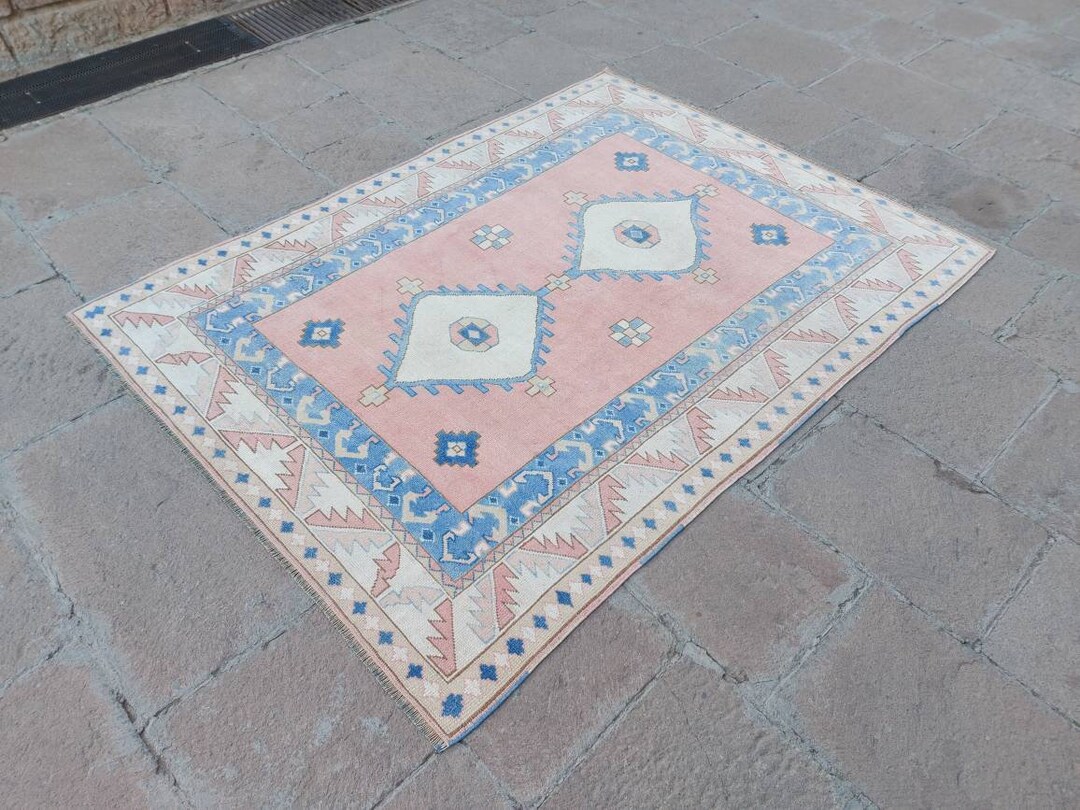 6x8 Ft Handmade Carpet Rug, Home Decor Vintage 5'6 X 7'5 Ft Pink Oushak
