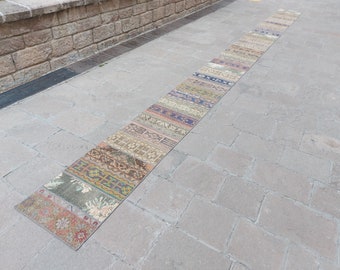 Tappeto corridore per scale turco stretto extra lungo, 2'5" x 33'4" ft tappeto corridore scala Oushak, tappeto corridore scala Boho patchwork, corridori