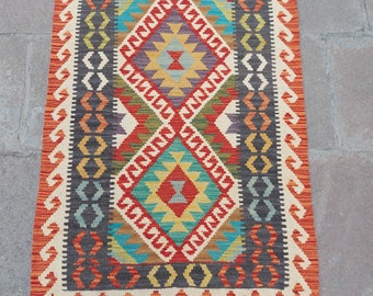 3x4 Kilim Rug, 2'8" x 4' ft Turkish Kilim Rug, Vintage Handmade Oushak Kilim Rug, Handwoven Area Rug, Flatwoven Kitchen Rug, Bathroom Rug