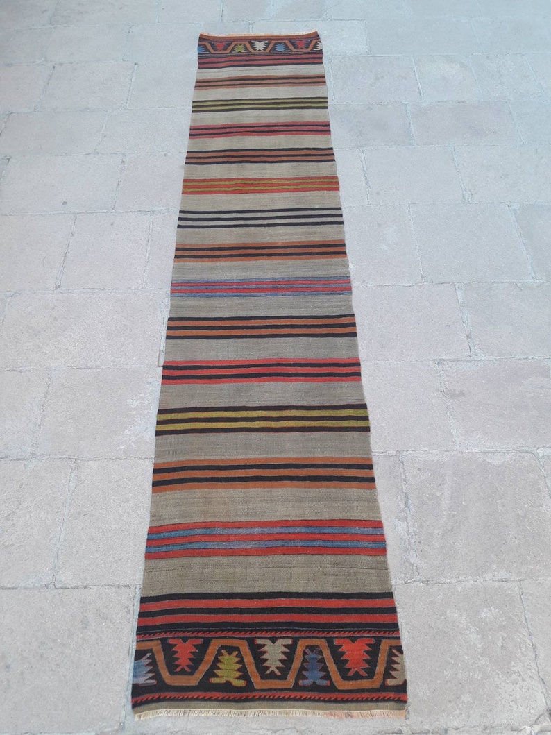 Vintage Kilim Rug Runner Turkish Kilim Rug Runner Hallway Runner Rug Oushak Kilim Rug Runner 2'6 x 12'6 ft Wool Rug Runner Free Shipping image 1