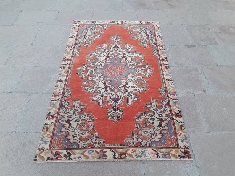 Vintage Oushak Rug Turkish Handmade Image 0 1 2 3 4