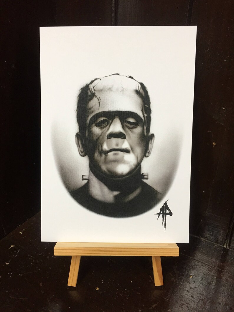 Halloween Frankenstein Art A4 Print Airbrush Painting Black Etsy