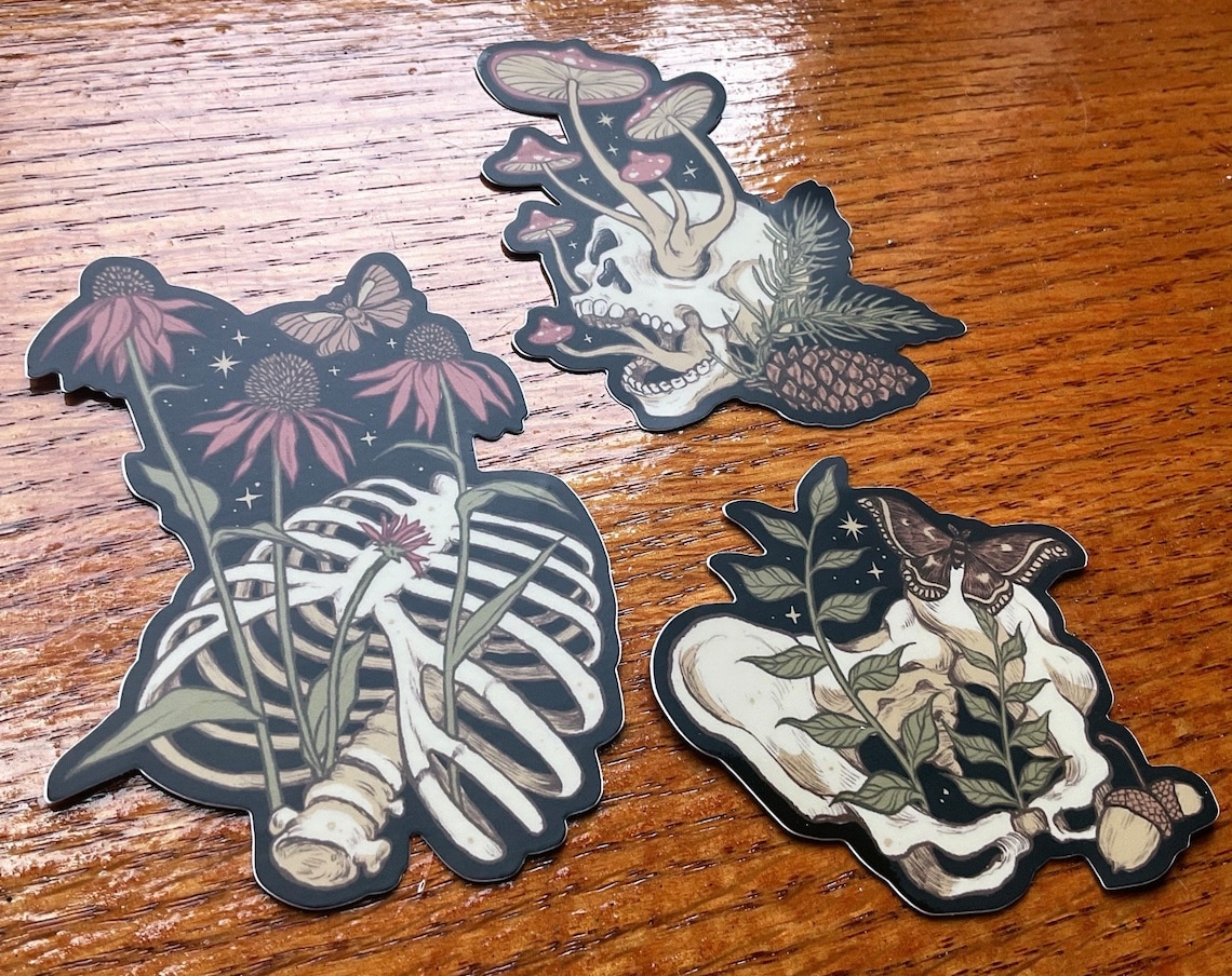 Forest Funeral Sticker Set Skull Mushrooms Whimsigoth Moths Rib Cage ...
