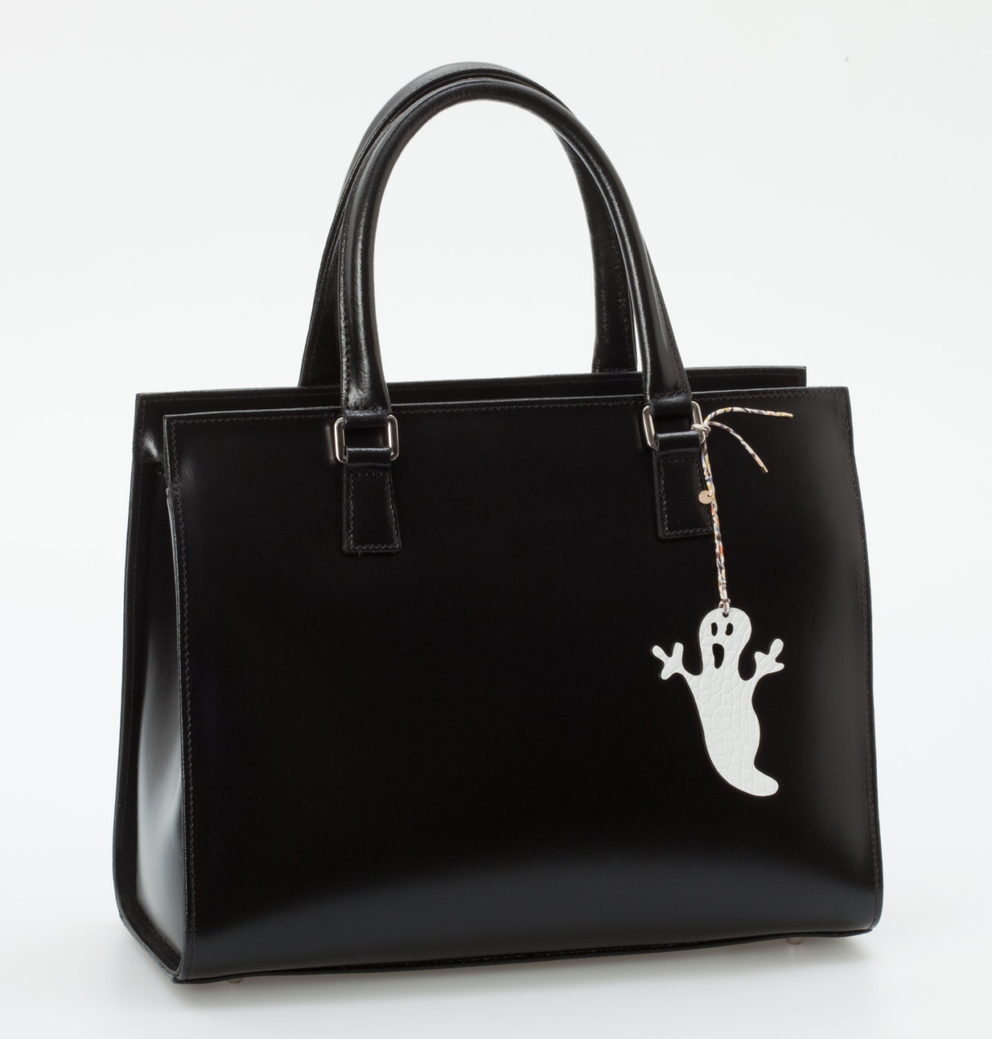 Bag charm ghost, leather ghost blue grey, handmade bag accessory,luxury