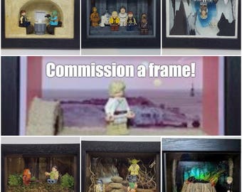 Commission a Lego diorama frame! Your favourite movie, a special occasion - wedding, birthday - made to order