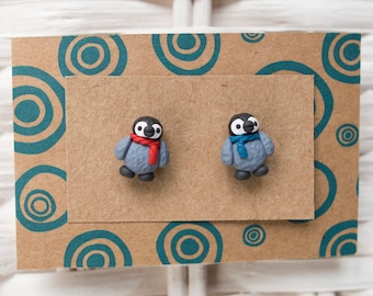 Penguin Christmas Earrings, Penguin Polymer Clay Earrings, Penguin Stud Earrings, Christmas Stud Earrings, Penguin Clay, Holiday Season Stud
