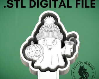 Ghost Holding Ice Coffee and Jack-o-Lantern .STL Digital Design for Freshie Blank Mold Housing Molding 3d Printer File STL, Ghost stl