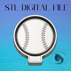 May include: STL Digital File - A 3D printable model of a baseball-themed lid for a tumbler or cup. The lid features a raised baseball design with stitching.
