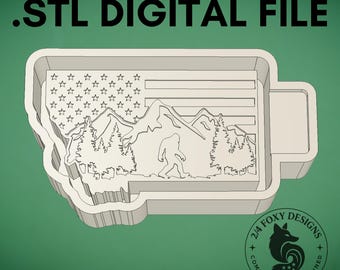Montana US Flag with Bigfoot Freshie Mold Housing 3d Printer File (STL Digital Download)