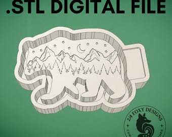 Bear with Mountain Scene Freshie Mold Housing, 3D Printer .STL (Digital Download)