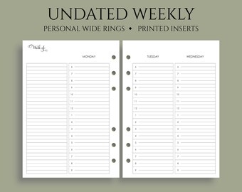 undated weekly planner inserts vertical hourly layout week etsy hourly week planner
