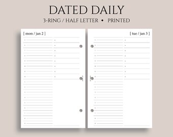 Dated Daily Planner Inserts, Timed Hourly, To-Do List, Notes, Minimal, Functional DO1P ~ Half Letter Size 3-Ring / 5.5" x 8.5"