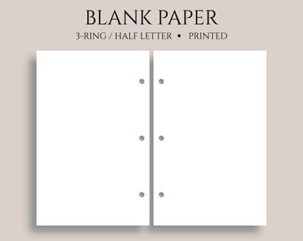 Blank Paper Inserts, Plain Filler Paper ~ Half Letter Size 3-Ring / 5.5" x 8.5"