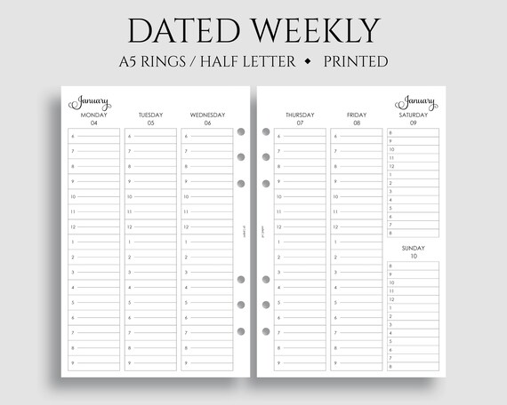 Paper & Party Supplies Vertical Timed Weekly A5 Planner Inserts Undated ...