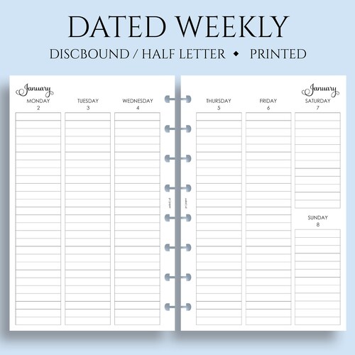 Dated Weekly Planner Inserts Vertical Layout Lined Columns Etsy