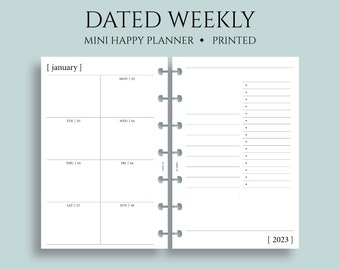 Dated Weekly Planner Inserts, Dashboard Layout, Two-Page Weekly, Minimal, Functional, WO2P ~ Mini Happy Planner / 4.6" x 7" Discbound