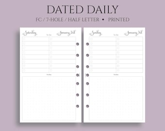 Dated Daily Planner Inserts, FC Classic 7-Hole, To-Do List, Dot Grid Notes Section, DO1P ~ Half Letter Size / 5.5" x 8.5"