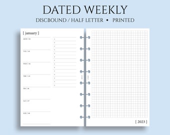 Dated Weekly Planner Inserts, Horizontal, Graph, Two-Page Weekly, Minimal, Functional, WO2P ~ Junior Half Letter Size Discbound / 5.5 x 8.5"