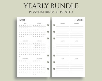 Yearly Calendar Bundle, Year-at-a-Glance, Important Dates, Minimal, Functional  ~ Personal Rings / 3.75" x 6.75"
