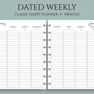 Dated Weekly Planner Inserts, Classic Happy Planner, Two Page Vertical Layout with Lined Columns, WO2P ~ 7" x 9.25"