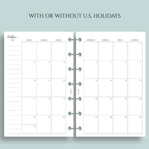 Dated Monthly Calendar Planner Inserts, Mini Happy Planner, Sunday Start, with Holidays, MO2P ~ 4.6" x 7" Bild 2