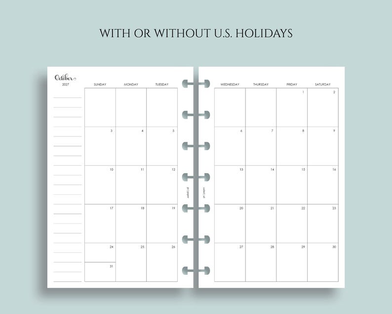 Dated Monthly Calendar Planner Inserts, Mini Happy Planner, Sunday Start, with Holidays, MO2P ~ 4.6" x 7" Bild 2