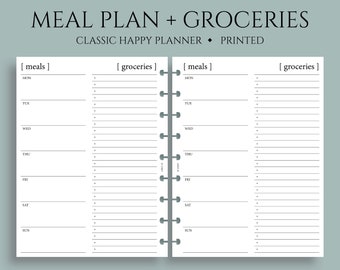 Weekly Meal Planning and Grocery Shopping List Planner Inserts, Minimal Style, Functional ~ Classic Happy Planner / 7" x 9.25" Discbound