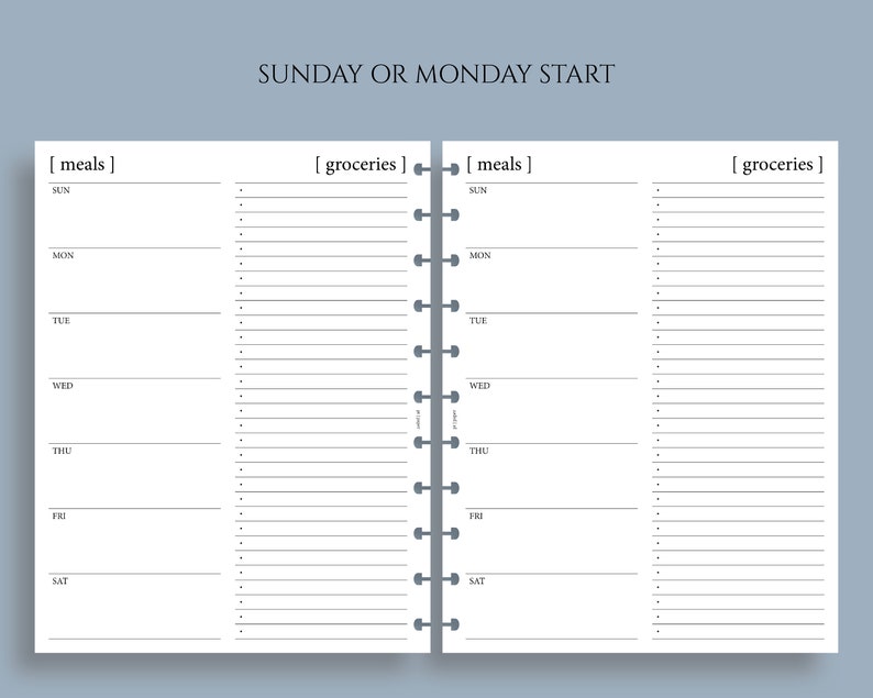 Weekly Meal Planning and Grocery Shopping List Planner Inserts, Minimal Style, Functional Full Letter Size Discbound / 8.5 x 11 image 2