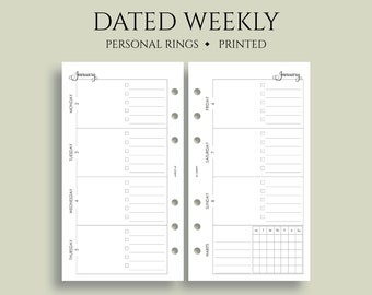 Dated Weekly Planner Inserts, Horizontal Layout with Daily To Do List, Weekly Habit Tracker, WO2P ~ Personal Rings / 3.75" x 6.75"