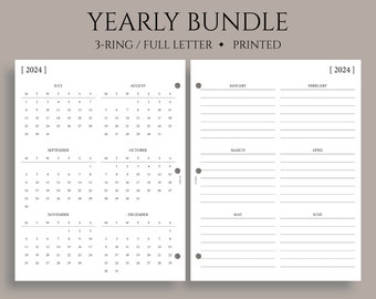 Yearly Calendar Bundle, Year-at-a-Glance, Important Dates, Minimal, Functional ~ Full Letter Size 3-Ring Binder / 8.5" x 11"