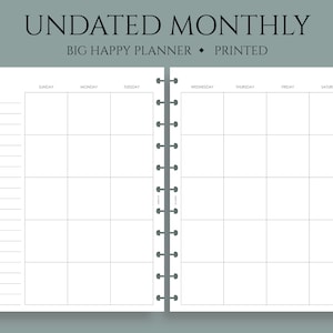 Undated Monthly Calendar Planner Inserts, Sunday Start, MO2P Layout Big Happy Planner / 8.5 x 11 image 1