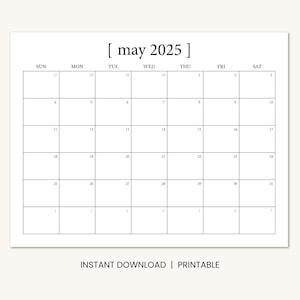 May 2025 Calendar Printable, Minimal Dated May Monthly Calendar, Instant Digital Download PDF, Sunday Start or Monday Start