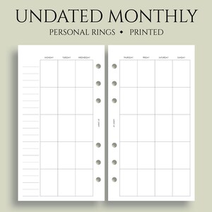 Undated Monthly Monday Start 6-Ring Personal Size