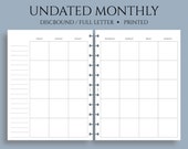 Undated Monthly Calendar Planner Inserts, Sunday Start, MO2P Layout ~ Full Letter Size Discbound / 8.5" x 11"