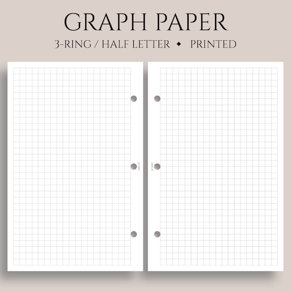 Graph Paper Inserts, Grid Filler Paper, Bullet Journal Pages ~ Half Letter Size 3-Ring / 5.5" x 8.5"