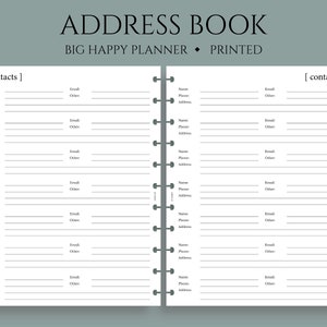 Address Book Inserts, Contacts Pages, Phone Book and Addresses, Minimal Style, Functional ~ Big Happy Planner / 8.5&quot; x 11&quot;