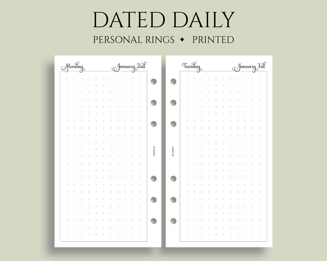 Dated Daily Planner Inserts Daily Bullet Journal Pages Large Dot Grid