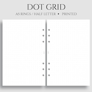 Dot Grid Planner Inserts, A5 6-Ring Punch, Half Letter Size, Dotted Filler Paper, Bullet Journal Pages ~ 5.5" x 8.5"