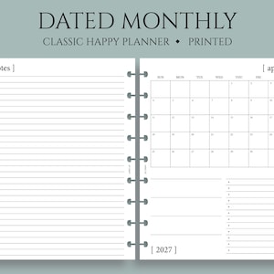 Dated Monthly Calendar Planner Inserts, Classic Happy Planner, Sunday Start, MO1P, Minimal, Functional ~ 7" x 9.25"