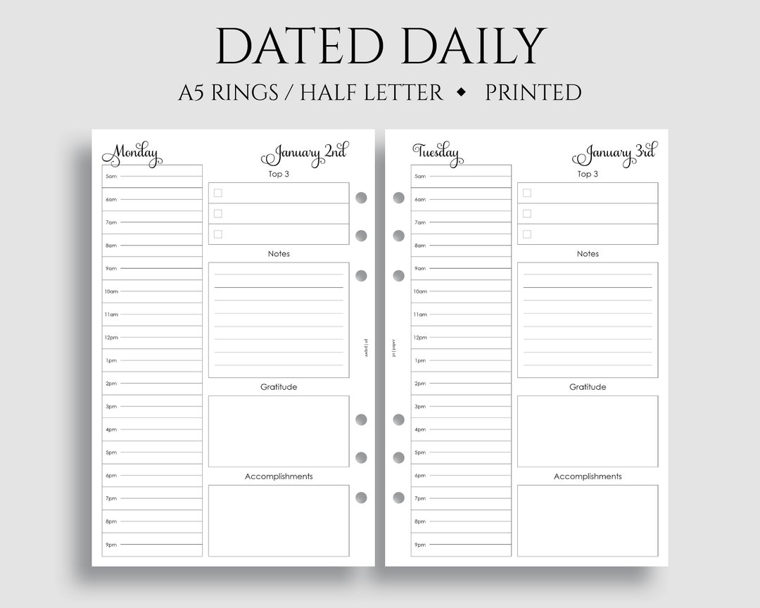 Dated Daily Planner Inserts, Schedule, To-do List, Notes, Daily ...