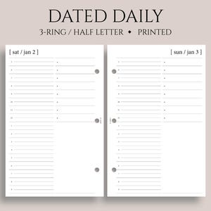 Dated Daily Planner Inserts, 3-Ring Mini, Half Letter, Hourly, Minimal, To-Do List, Notes, Functional DO1P ~ 5.5&quot; x 8.5&quot;