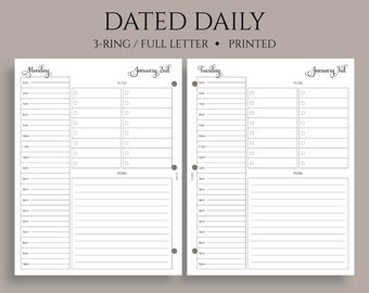 Dated Daily Planner Inserts, Schedule, Time Blocking, To-Do List, Lined Notes, DO1P ~ Fits Full Letter Size 3-Ring / 8.5" x 11"