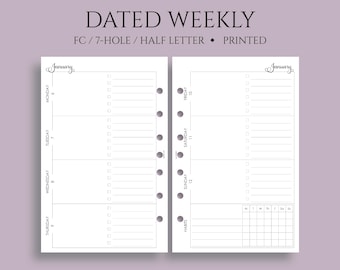 Dated Weekly Planner Inserts, FC Classic 7-Hole, Horizontal Layout, Daily To Do List, Habit Tracker, WO2P ~ Half Letter / 5.5" x 8.5"