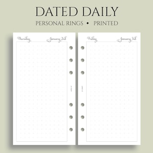 Dated Daily Planner Inserts, 6-Ring Personal Size, Dot Grid Bullet Journal Pages, DO1P ~ 3.75&quot; x 6.75&quot;